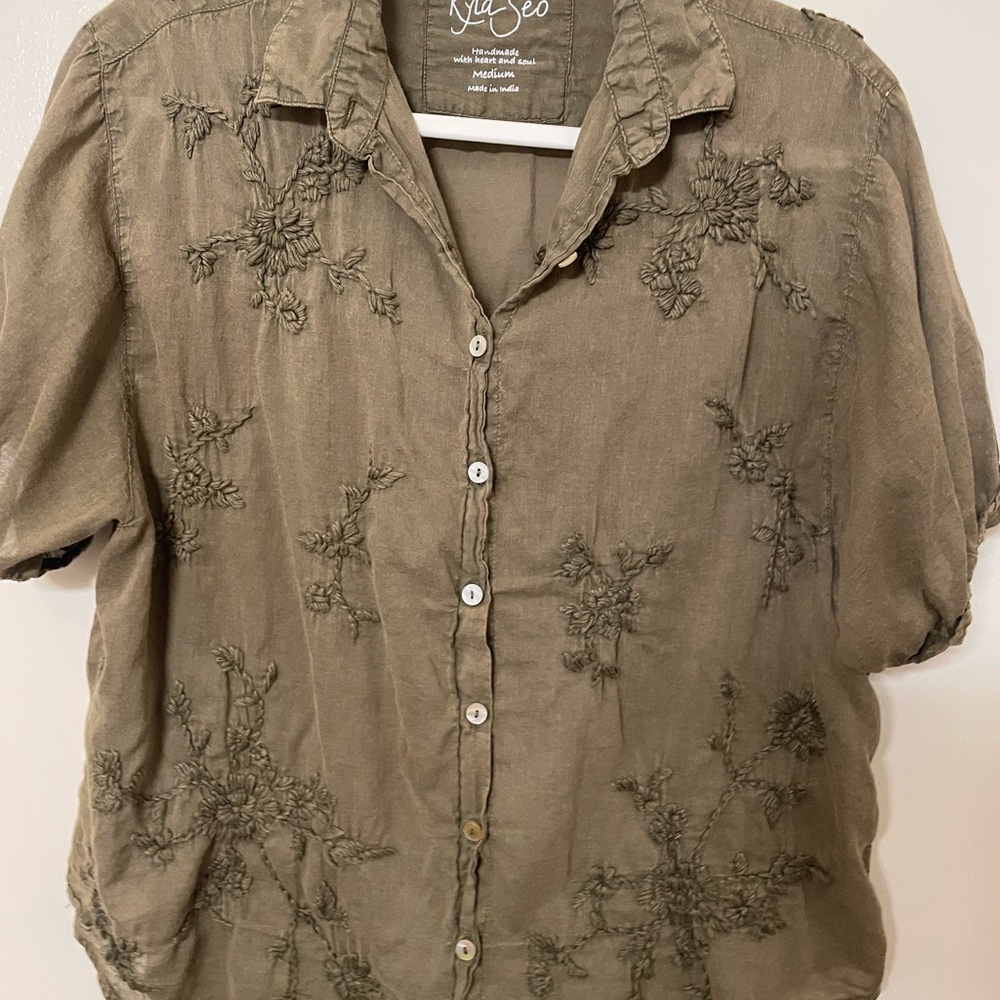 Kyla Seo Embroidered Button Down Short Sleeve Shirt